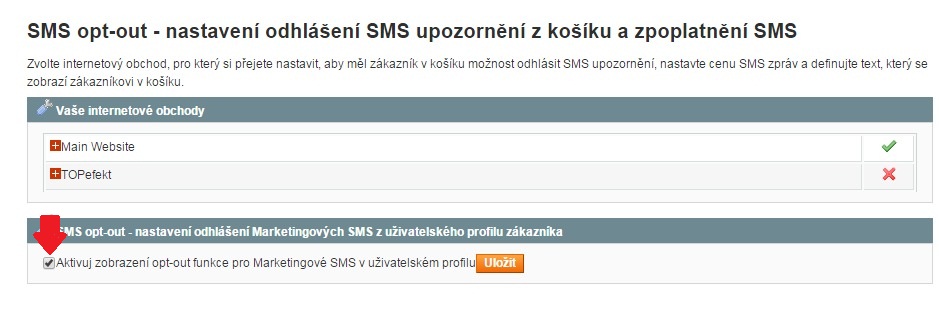Aktivace funkce opt-out pro Marketingové SMS